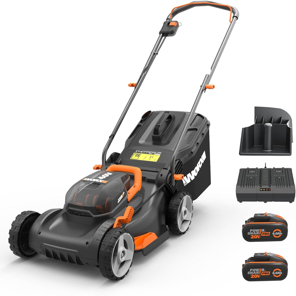 Pack Pro+ Tondeuse à Gazon 40V 460m² + Coupe-Bordures 20V + 2 Batteries 4Ah et 1 Batterie 2Ah + Chargeur Double et Chargeur Simple (Idéal pour l'Entretien du Jardin)