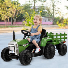 Load image into Gallery viewer, Tracteur Electrique avec Remorque pour Enfants 3 Vitesses Lumières LED Fonctions o USB et Bluetooth Jaune/Rose/Rouge/Vert/Vert Foncé/Noir -