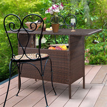Load image into Gallery viewer, Table de Bar de Jardin en Rsine Tresse avec 2 Etagres de Rangement 2 de Rails pour Porte-Verres Marron -