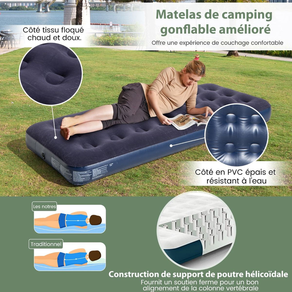 Tente de Camping avec Lit pour 1 Personne Lit de Camping Pliant 5 en 1 avec Matelas Pneumatique Oreiller Sac de Couchage Tente Surélevée Étanche -