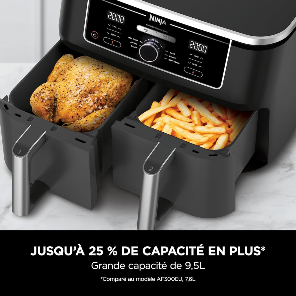 Foodi FlexDrawer Air Fryer,Dual Zone Avec Sparateur Amovible,Grand Tiroir de 10,4 L,7-en-1,Double Zone,Sans Huile,Pices Antiadhsives Compatibles Au Lave-Vaisselle,Noir AF500EU
