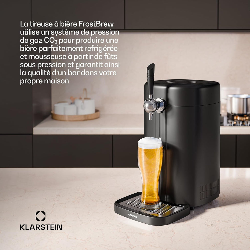 Klarstein FrostBrew Tireuse à Bière - Système de Pression CO₂ Fûts 5L Refroidissement Thermoélectrique 3-12°C Levier de Tirage Noir/Or