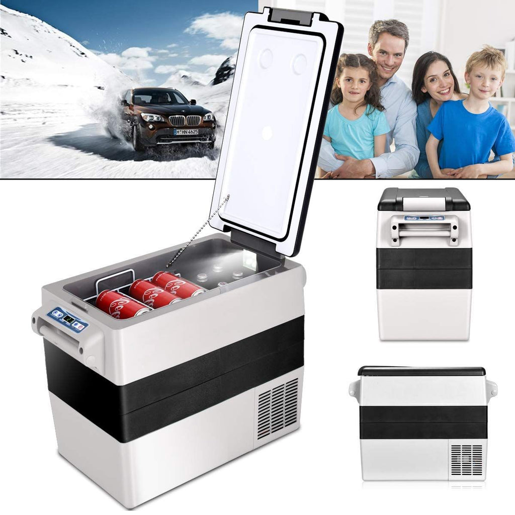 Réfrigérateur 52l de Voiture -20+10Mini Réfrigérateur Portable Ecran Lcd Adaptateur 69x34,5x52,5cm Noir+Gris -