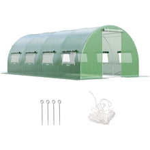 Load image into Gallery viewer, Serre de Jardin Tunnel Cadre en Acier Galvanisé Robuste Serre Tunnel Coupe-vent avec Cerceau 8 Fenêtres Enroulables Vert -