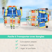 Load image into Gallery viewer, Lot de 2 Chaises de Camping Plage Pliante Table Enroulable en Aluminium Appui-tête Dossier Réglable à 5 Positions 6 Couleurs au Choix -