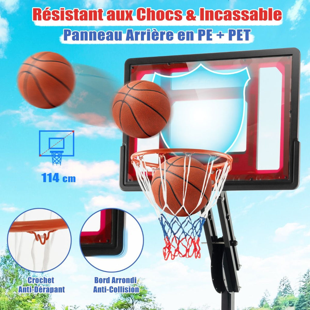 Panier de Basketball sur Pieds avec Hauteur Réglable 1,55-3,1m Support de Basketball avec Panneau Arrière en PE pour Enfants et Jaunes -