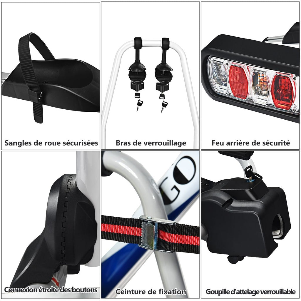 Porte-vélos pour Attelage sur SUV Berline Fourgon pour 2 Vélos Conception Intelligente de Basculement 113x72x63cm -