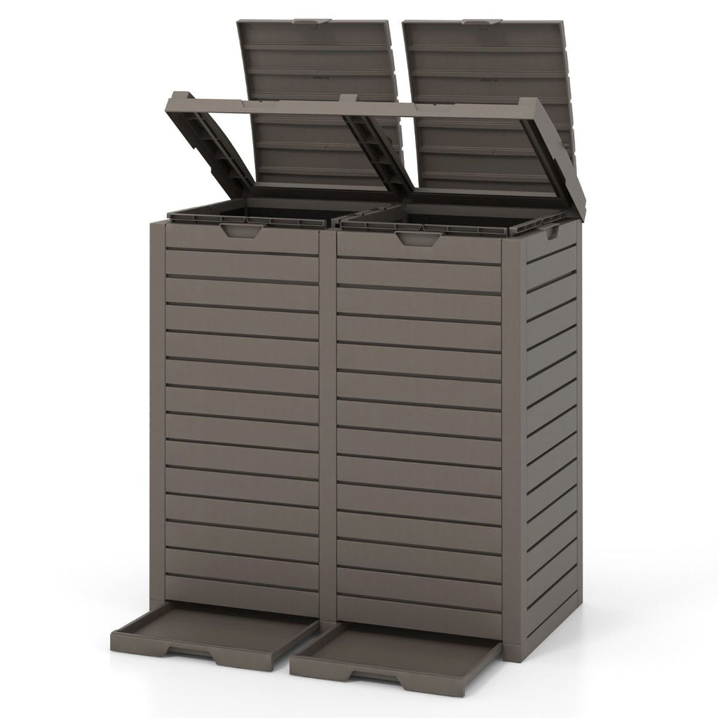 Poubelle d'Extrieur 135 L Poubelle Etanche  Double Seau Couvercle  Plusieurs Niveaux Bac d'Egouttage Poigne Dcoupe Poubelle Marron -