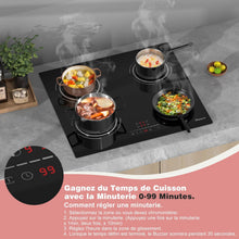 Load image into Gallery viewer, Plaque Induction 4 Feux Encastrable 6400W, Plaque de Cuisson Induction Zone Flexible, Plaque Electrique 60cm, Fonction Pause, 9 Niveaux, Controle tactile, Minuterie, Serrure pour Enfants