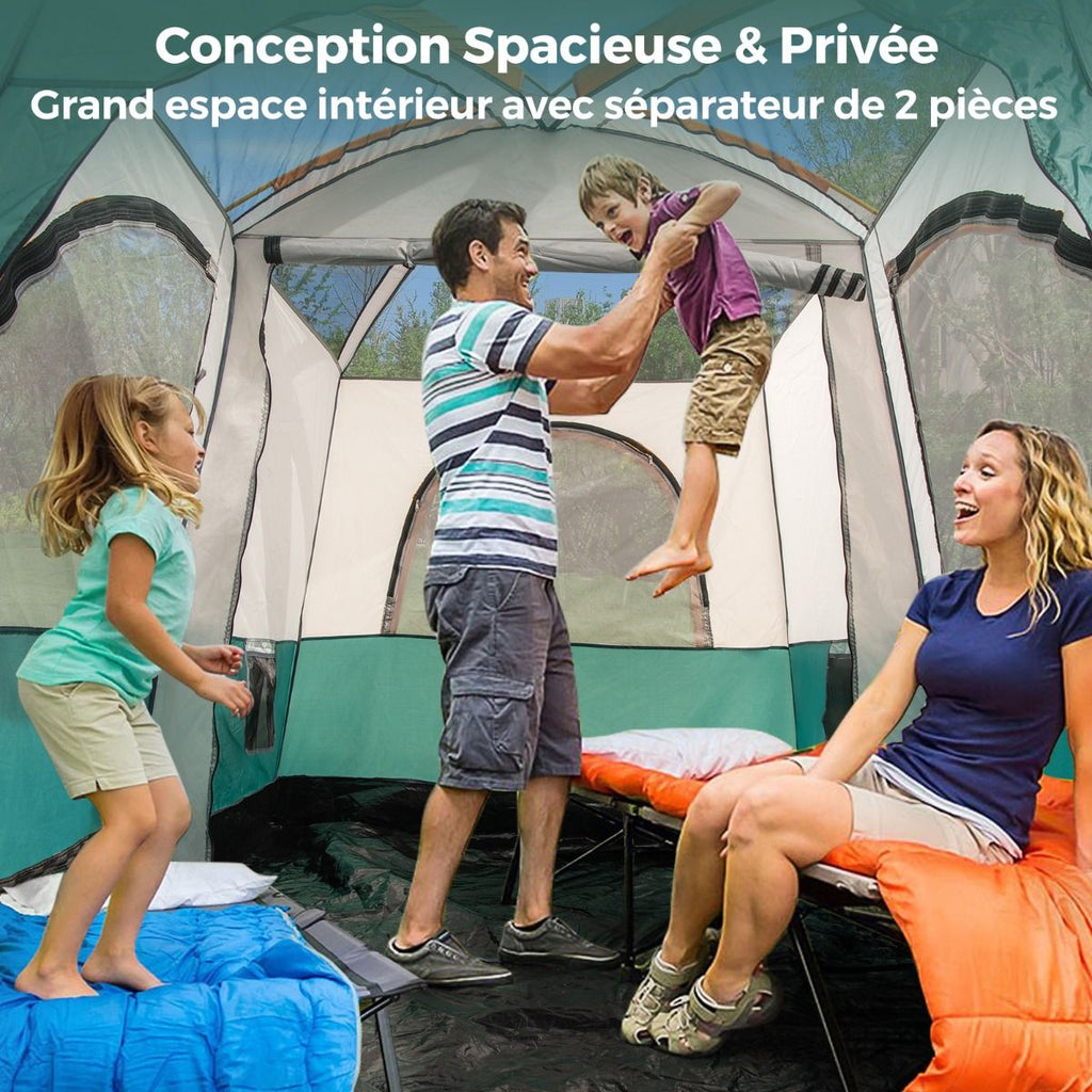 Tente de Camping pour 6 Personnes avec 2 Pièces Tente Double Couchage Double Toit Bâche en Pe Fenêtres en Maille Imperméable avec Sac de Transport Vert -