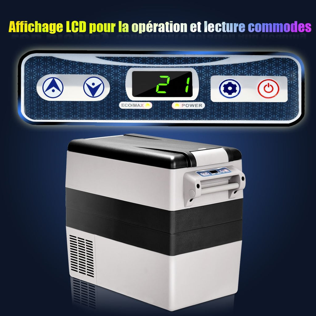 Réfrigérateur 52l de Voiture -20+10Mini Réfrigérateur Portable Ecran Lcd Adaptateur 69x34,5x52,5cm Noir+Gris -