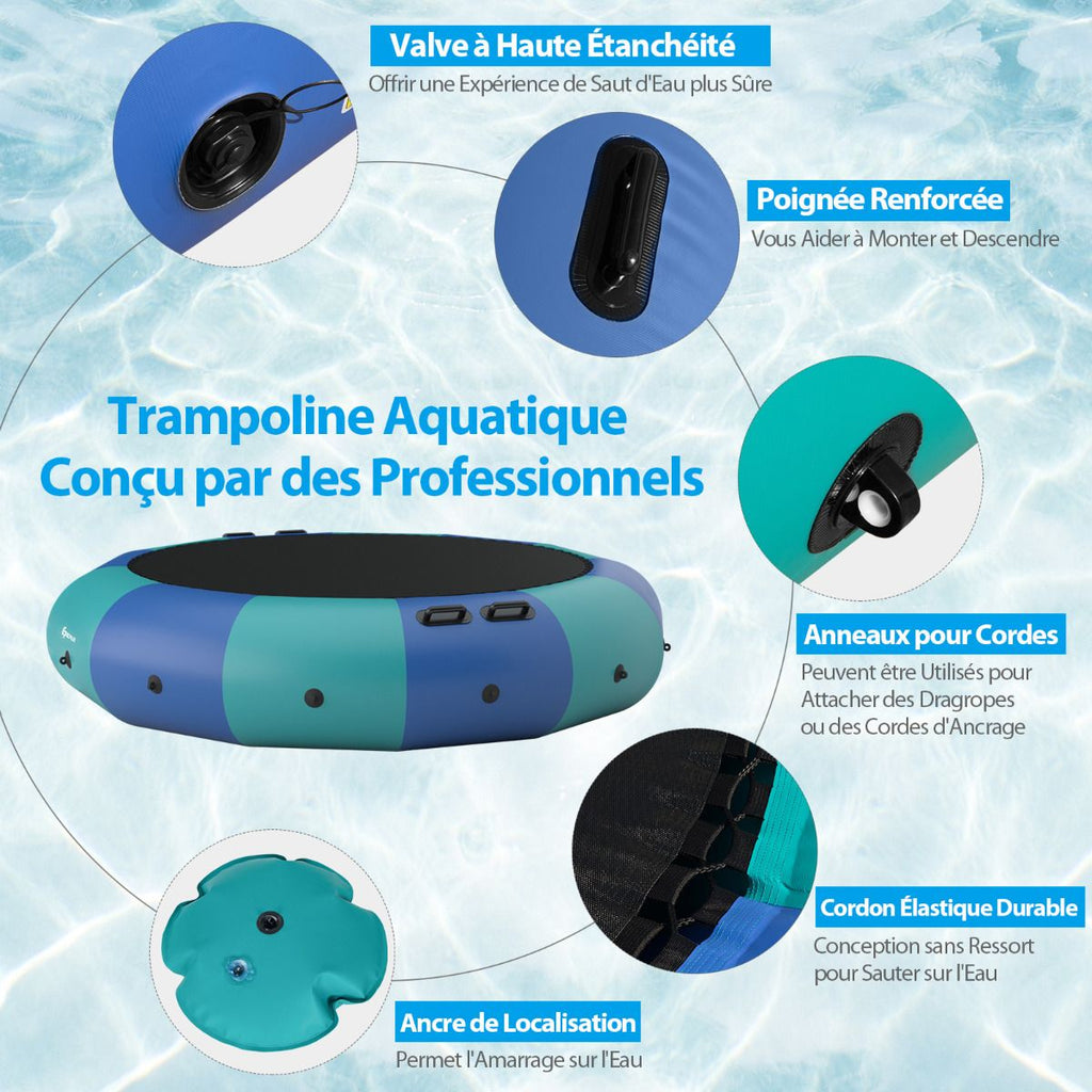 Trampoline Aquatique Gonflable Dia.457cm Capacit de 150kg avec Kit de Rparation Echelle et Gonfleur Electrique 500w Bleu -