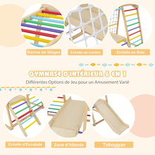 Load image into Gallery viewer, Triangle d'Escalade 6 en 1 en Bois avec Toboggan et Filet Barre pour Grimper Ramper et Glisser 1 An+ Coloré/Naturel -