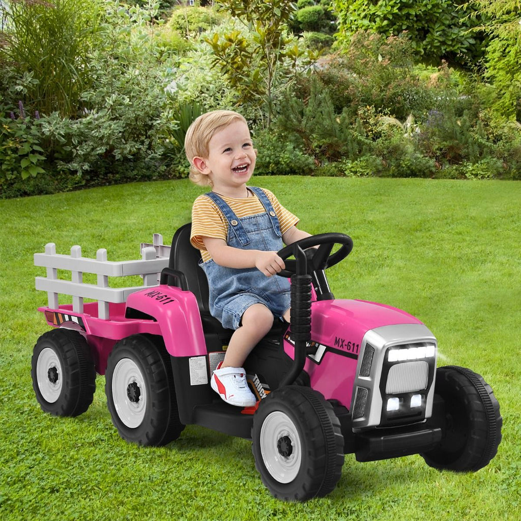 Tracteur Electrique avec Remorque pour Enfants 3 Vitesses Lumières LED Fonctions o USB et Bluetooth Jaune/Rose/Rouge/Vert/Vert Foncé/Noir -