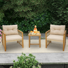 Load image into Gallery viewer, Salon de Jardin avec 1 Table et 2 Fauteuils en Bois d'Acacia et Rotin Anti-UV Pieds Réglables Coussins avec Zip Nautel -