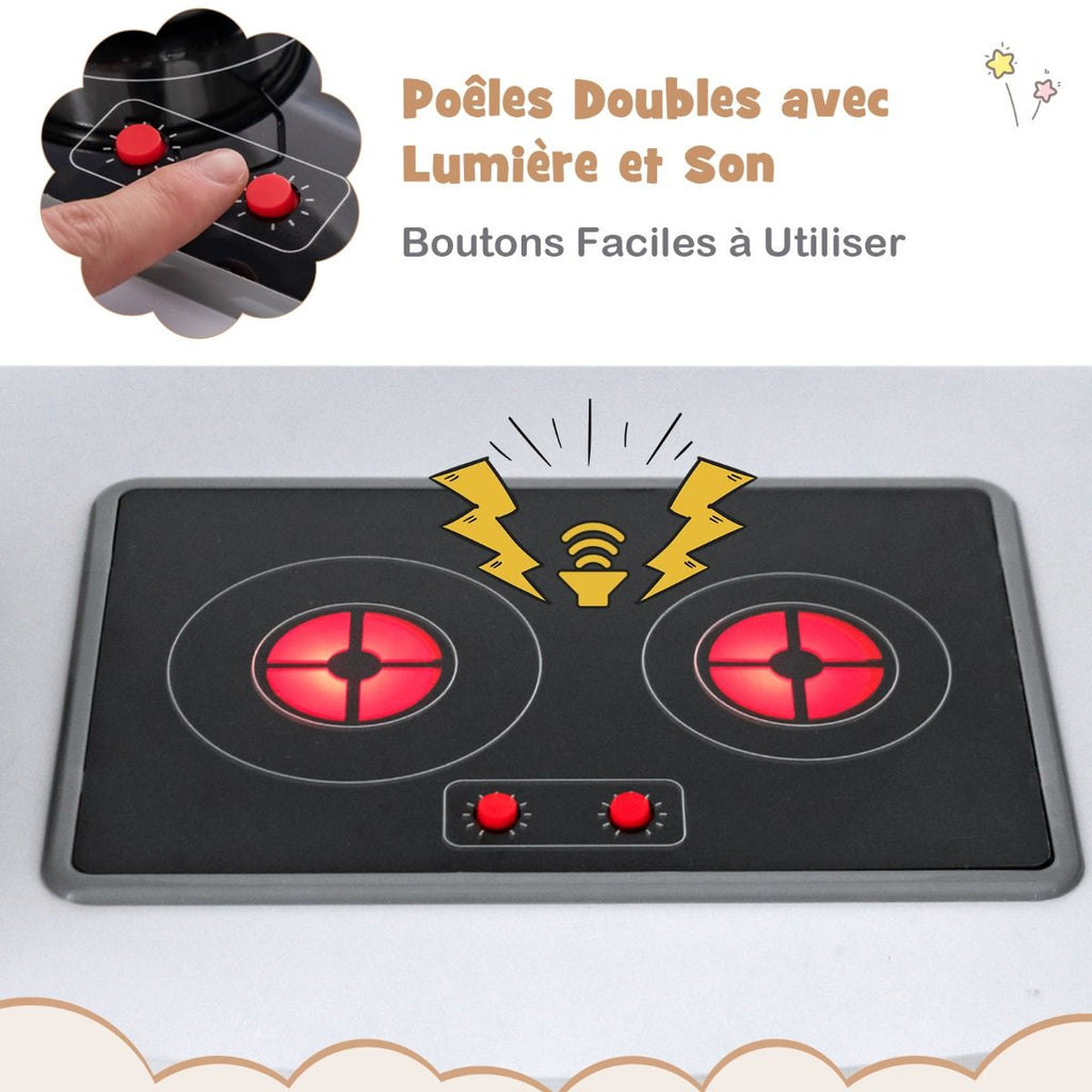 Jeu de Cuisine d'Angle pour Enfants de 3 Ans et Plus en Bois Machine à Glaçons Porte-serviettes Accessoires Effets Sonores et Lumineux -