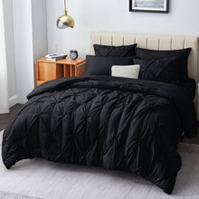 Load image into Gallery viewer, CozyLux Queen Comforter Set - 7 Pieces Comforters Queen Size Black, Pintuck Bed in A Bag Pinch Pleat Complete Bedding Sets with Comforter, Flat
