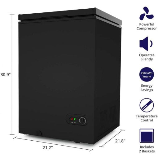 - 3,5 Cu Ft con 2 cestelli rimovibili - Congelatore a scomparsa - Congelatore compatto silenzioso - 7 impostazioni di temperatura - Nero -