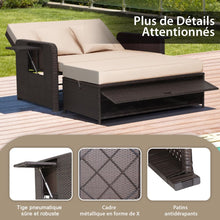 Load image into Gallery viewer, Salon de Jardin Extrieur Ajustable  Lit,2 Place avec Stockage Cach,Dossier Rglable  4 Niveaux en Rotin PE -