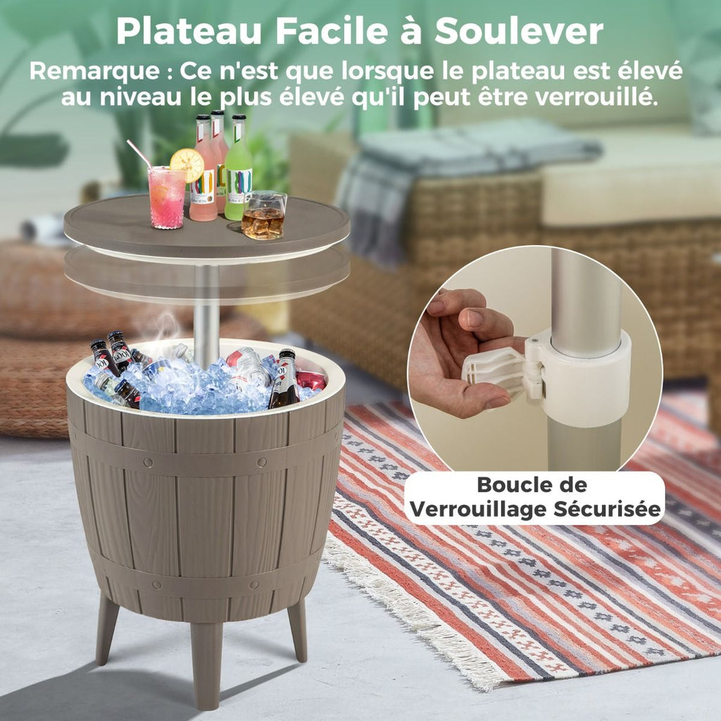 Table Glacire 37L pour Jardin 3 en 1 avec Plateau Tlescopique Seau  Glace d'Extrieur pour Cocktails Bire 脴48x58/83cm Marron+Blanc -