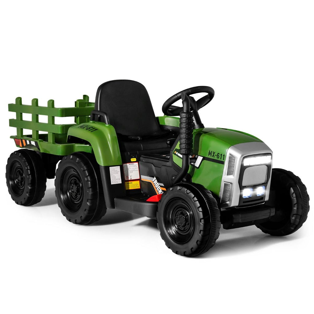 Tracteur Electrique avec Remorque pour Enfants 3 Vitesses Lumières LED Fonctions o USB et Bluetooth Jaune/Rose/Rouge/Vert/Vert Foncé/Noir -