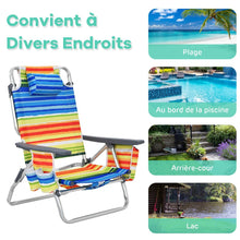 Load image into Gallery viewer, Lot de 2 Chaises de Camping Plage Pliante Table Enroulable en Aluminium Appui-tête Dossier Réglable à 5 Positions 6 Couleurs au Choix -