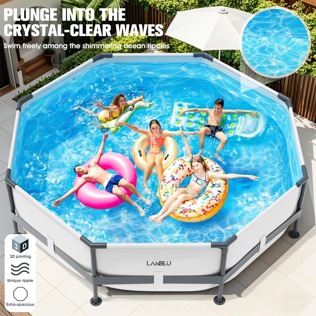 Piscine Tubulaire Ronde 300 x 300 x 76cm,Piscine Hors Sol Ronde avec Matériau Anti-Crevaison,Grande Piscines Steel Frame Adulte Vidange Rapide,Piscines Tubulaire Jardin pour Toute la Famille