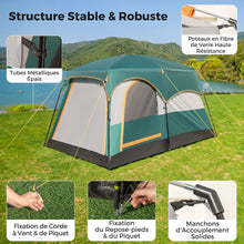 Load image into Gallery viewer, Tente de Camping pour 6 Personnes avec 2 Pièces Tente Double Couchage Double Toit Bâche en Pe Fenêtres en Maille Imperméable avec Sac de Transport Vert -
