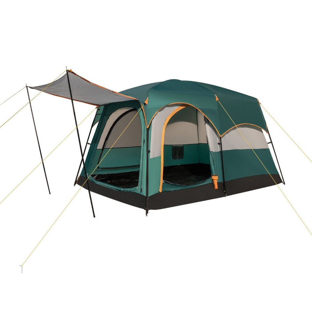 Tente de Camping pour 6 Personnes avec 2 Pièces Tente Double Couchage Double Toit Bâche en Pe Fenêtres en Maille Imperméable avec Sac de Transport Vert -