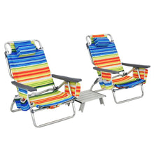Load image into Gallery viewer, Lot de 2 Chaises de Camping Plage Pliante Table Enroulable en Aluminium Appui-tête Dossier Réglable à 5 Positions 6 Couleurs au Choix -