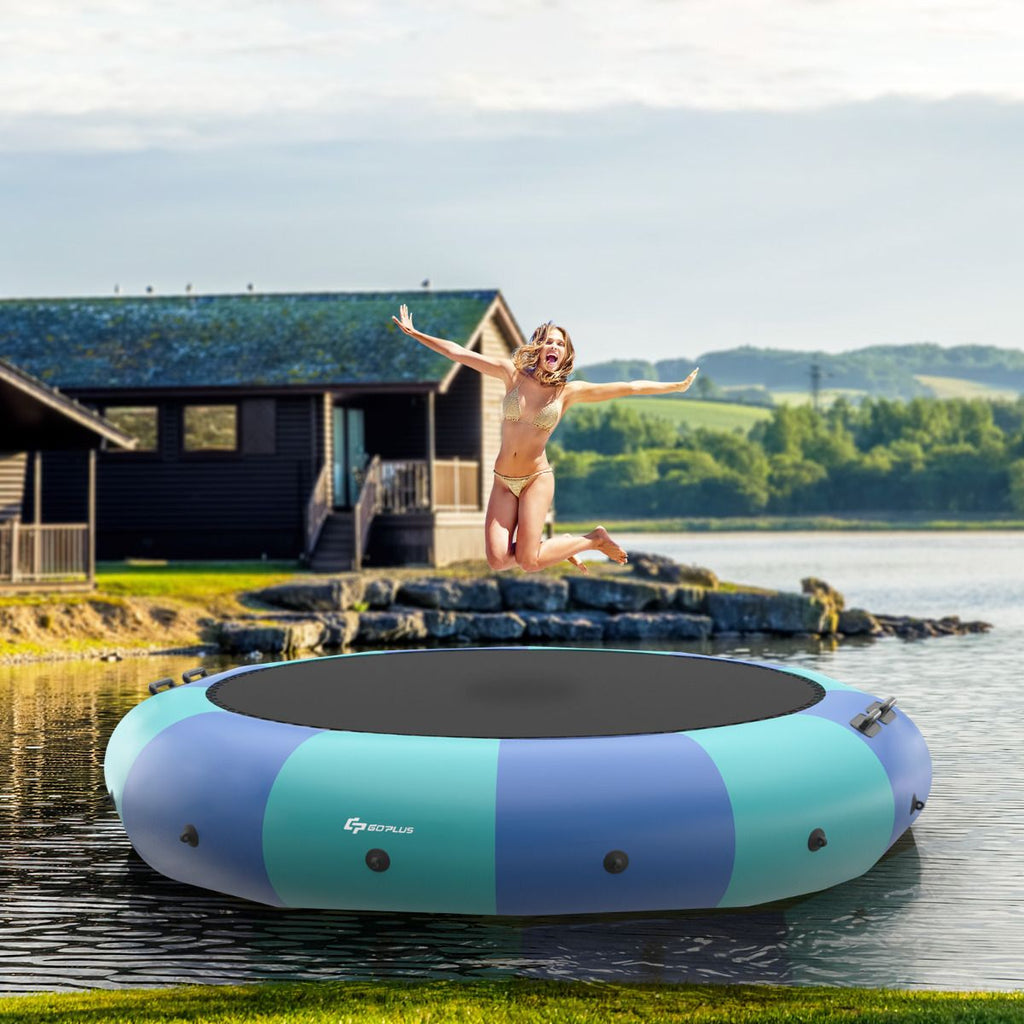 Trampoline Aquatique Gonflable Dia.457cm Capacit de 150kg avec Kit de Rparation Echelle et Gonfleur Electrique 500w Bleu -