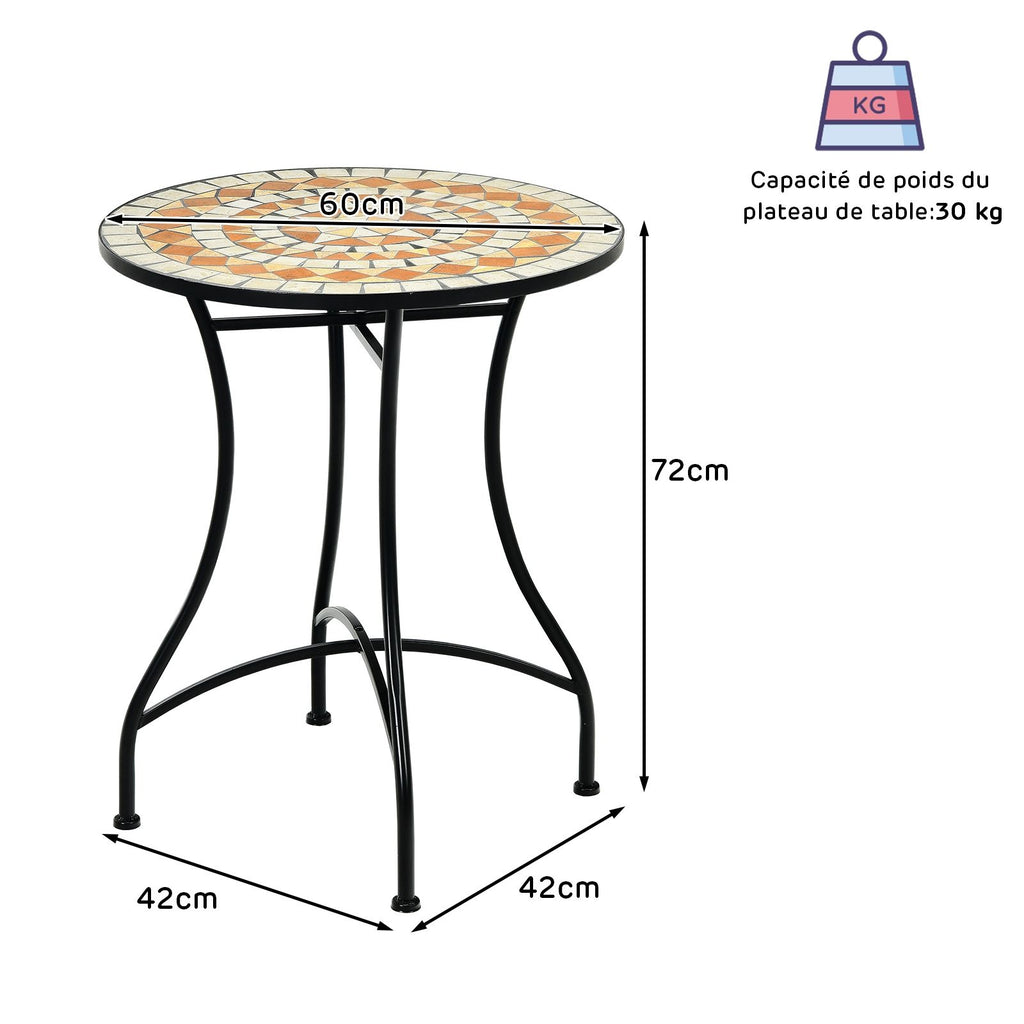 Table de Jardin Style Mosa茂que Cadre en Fer et Rev锚tement Antirouille pour 60 x 60 x 72 CM -