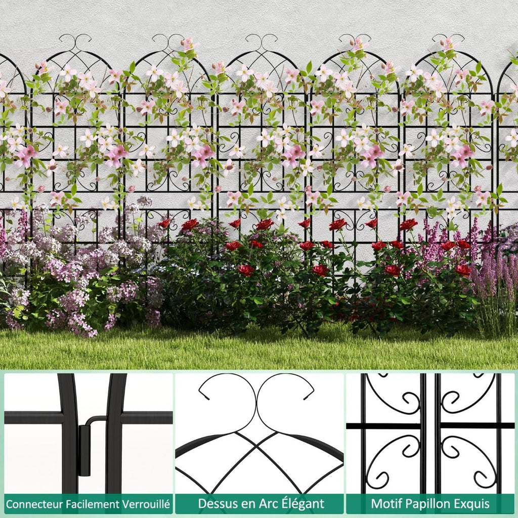 Lot de 4 Treillis de Jardin en Métal 180 x 50 cm Clôture Décorative pour Plante Grimpante Grille Fleurs Antirouille pour Jardin Cour Patio Noir -