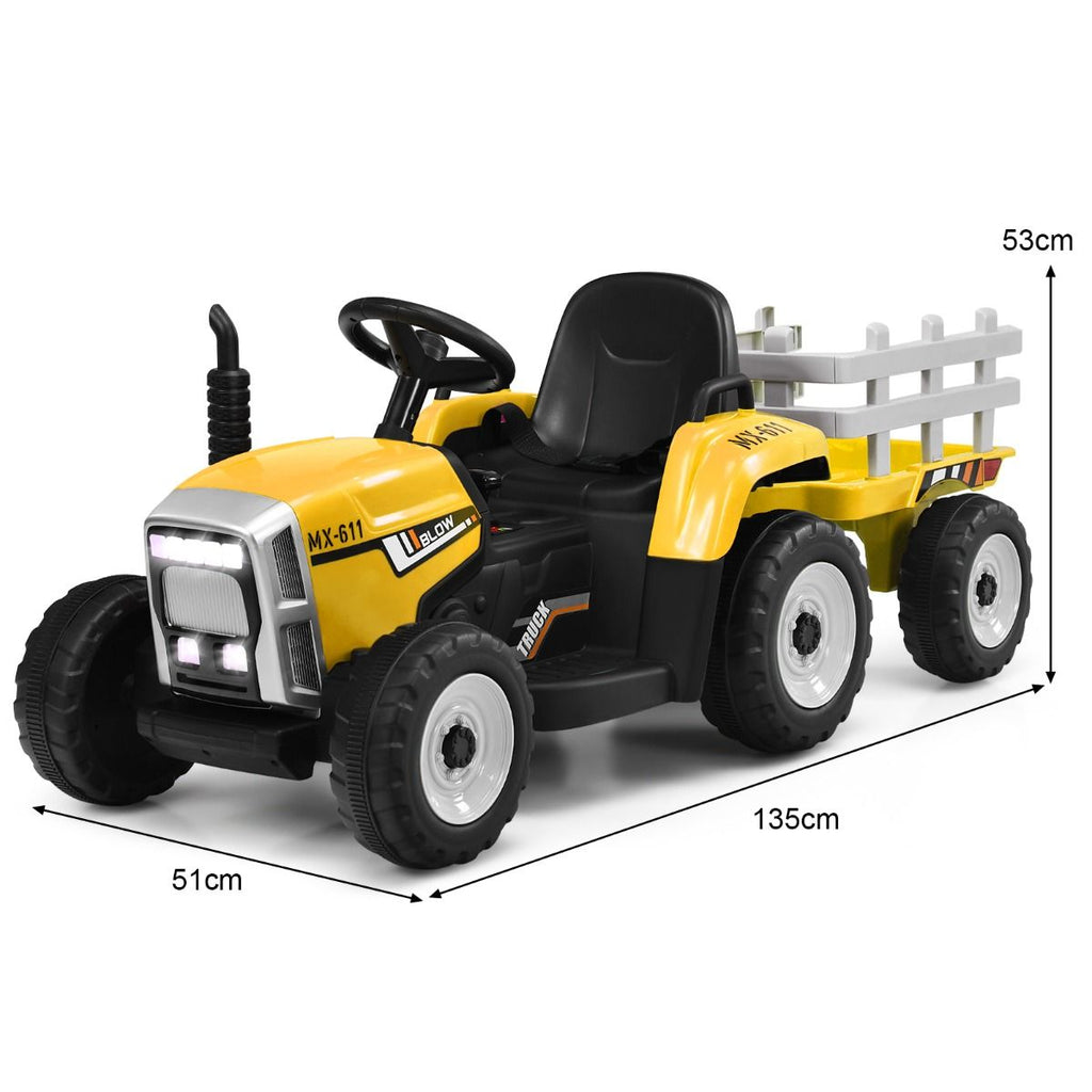 Tracteur Electrique avec Remorque pour Enfants 3 Vitesses Lumières LED Fonctions o USB et Bluetooth Jaune/Rose/Rouge/Vert/Vert Foncé/Noir -