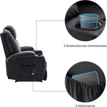 Load image into Gallery viewer, M MCombo Fauteuil Relax électrique Fauteuil de Massage Fauteuil TV Fonction inclinable Vibration Chauffage 7061 Nouveau modèle (Simili Cuir Noir)