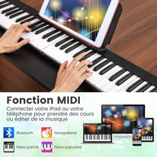 Load image into Gallery viewer, Piano Numérique Pliable à 88 Touches avec Fonction Bluetooth MIDI Clavier Électronique Portable avec Pédale de Sustain Sac de Transport -