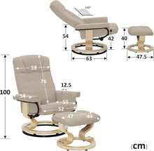 Load image into Gallery viewer, M MCombo Fauteuil Relax avec Pouf, Fauteuil TV pivotant à 360° avec Fonction Chaise Longue, Fauteuil TV supportant jusqu'à 120 Kg, Fauteuil de Repos pour Le Salon, 9019 (Tissu, Beige)