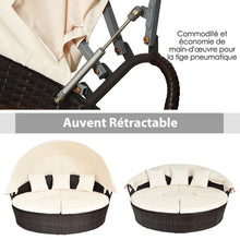 Load image into Gallery viewer, Lit de Jardin Rond d'Exterieur Table Relevable Modulable &amp; Convertible - Pare Soleil Réglable rotin PE Coussins Inclus Beige -