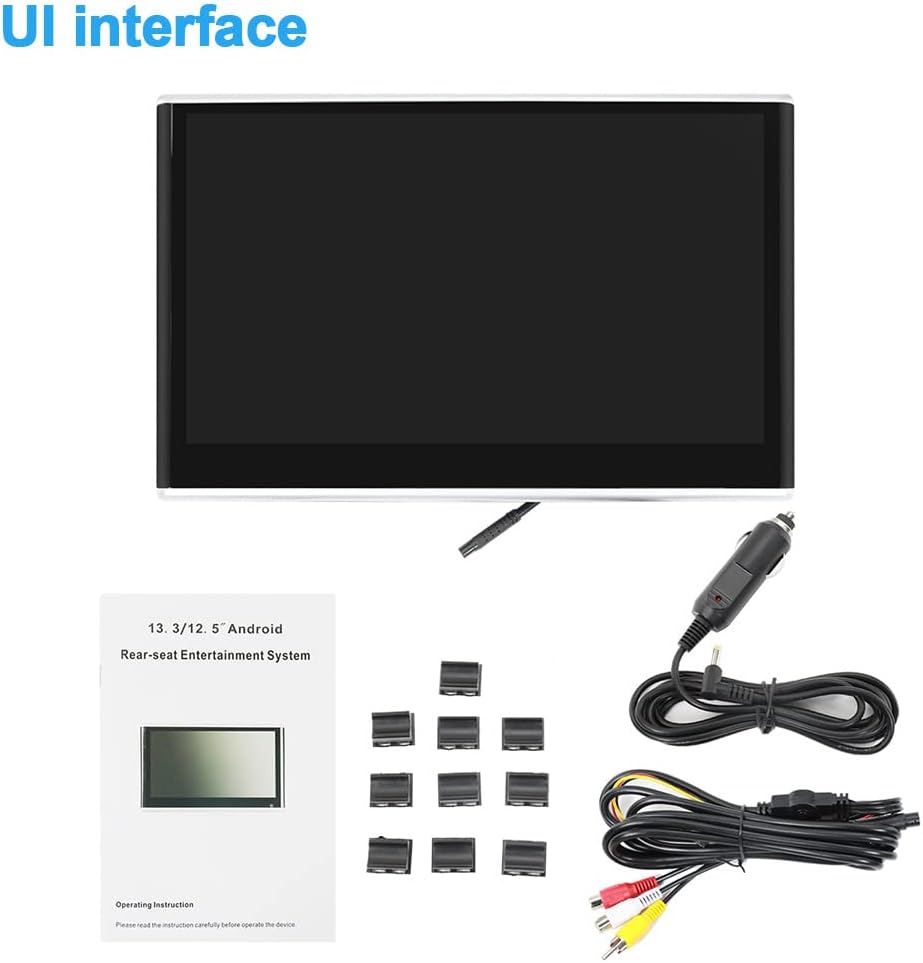 Lecteur vidéo HD 13,3 pouces (1080p) pour appuie-tête de voiture,Android 9.0,avec support de montage,écran tactile IPS 2 Go + 32 Go