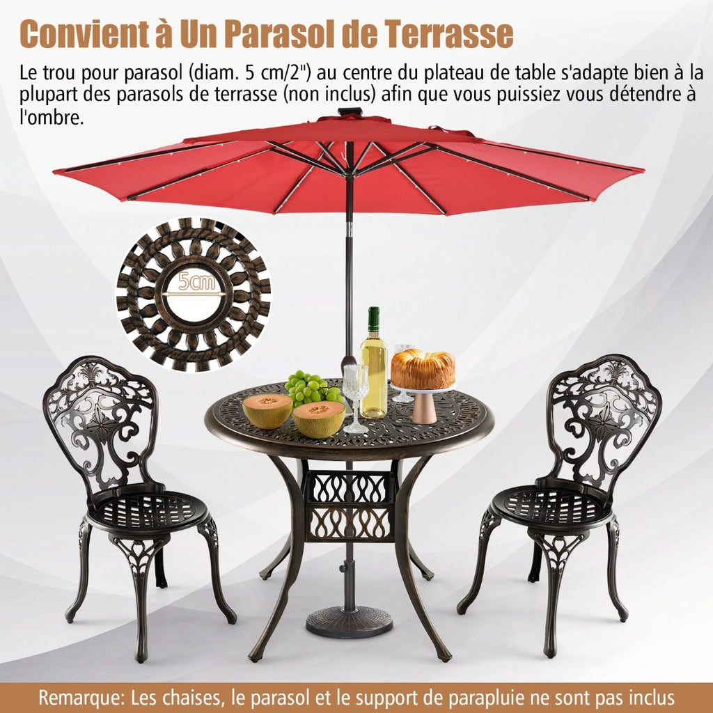 Table Jardin Ronde en Aluminium coulé 90x90x74CM avec Trou pour Parasol 5CM Table Extérieure avec Pied Réglable Antidérapant -