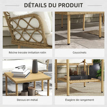 Load image into Gallery viewer, Outsunny Salon de Jardin Exterieur 4 Personnes 3 pièces avec 1 Table Basse Coussins Grand Confort Inclus résine tressée crème