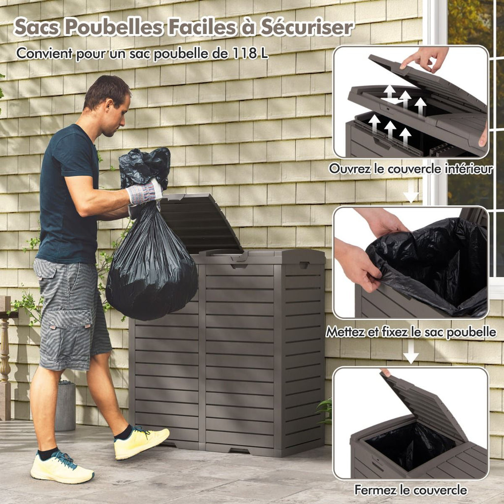 Poubelle d'Extrieur 135 L Poubelle Etanche  Double Seau Couvercle  Plusieurs Niveaux Bac d'Egouttage Poigne Dcoupe Poubelle Marron -