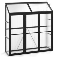 Load image into Gallery viewer, Serre de Jardin Extérieure en Aluminium Serre Mini Walk-in avec Lucarne et 3 Portes Fermables Plaques PC Résistantes au Soleil Noir -