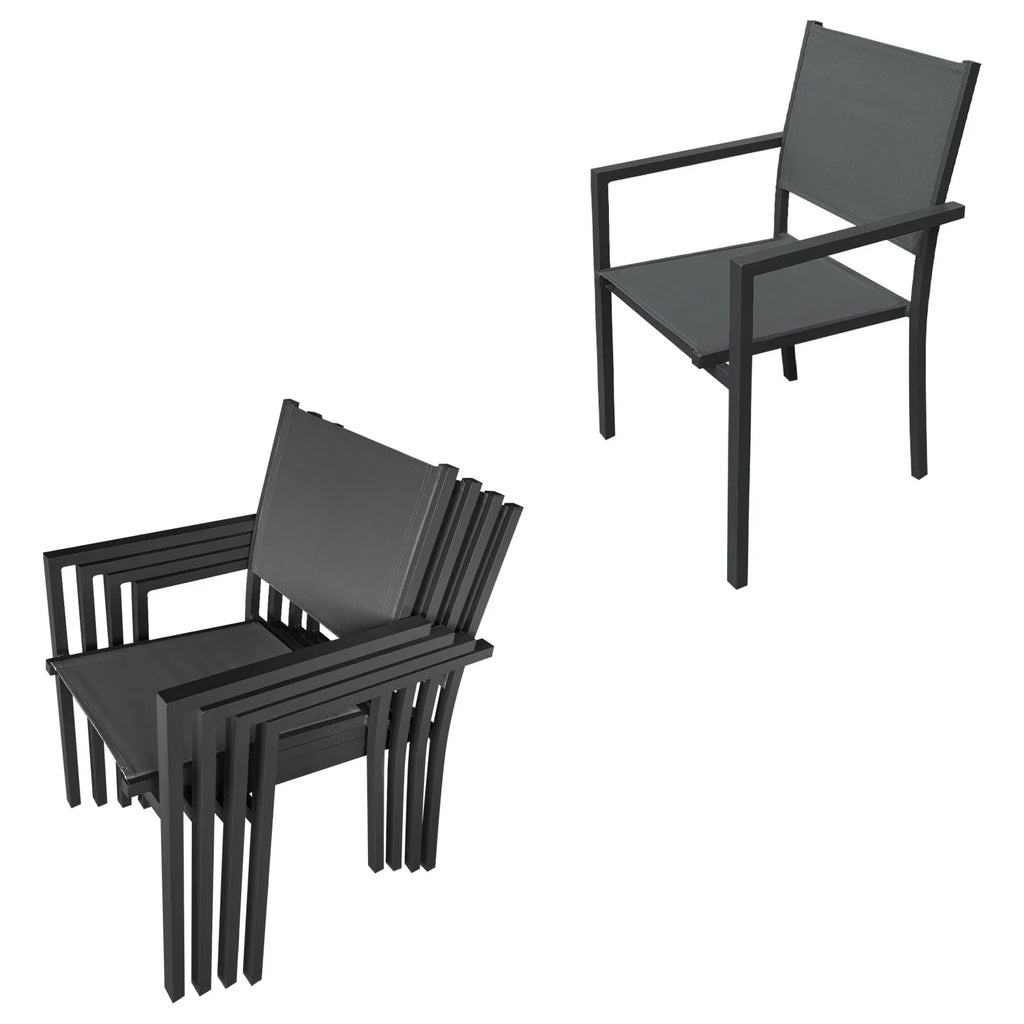 Salon de jardin LAMPEDUSA extensible en textilne gris 8 places - aluminium anthracite -