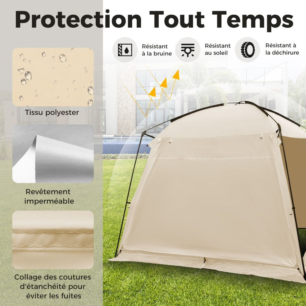 Tente de Camping pour 8-10 Personnes Tente Dôme avec Vestibule et Moustiquaire Porte Zippée Tente Portable avec Sac de Transport 300x300x250cm Beige -