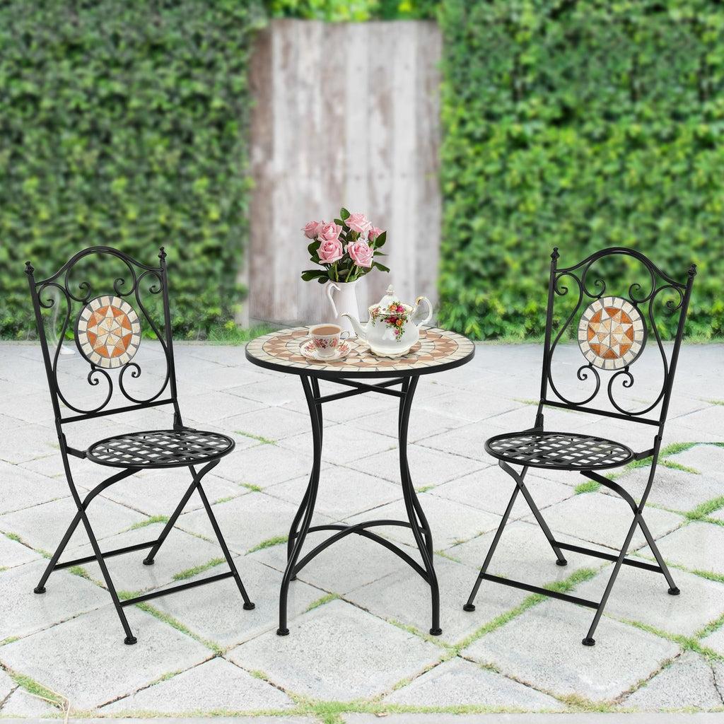 Table de Jardin Style Mosaïque Cadre en Fer et Revêtement Antirouille pour 60 x 60 x 72 CM -