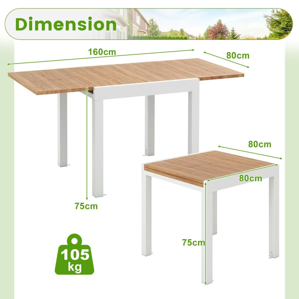Table de Jardin Extensible en Aluminium Ajustable de 80 à 160 CM Table à Manger Rectangulaire pour 4-6 Personnes Gris/Naturel -