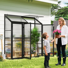 Load image into Gallery viewer, Serre de Jardin Extérieure en Aluminium Serre Mini Walk-in avec Lucarne et 3 Portes Fermables Plaques PC Résistantes au Soleil Noir -