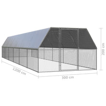 Load image into Gallery viewer, Poulailler d'extérieur 3 x 12 x 2 m acier galvanisé toit en PE 02_0001693 -