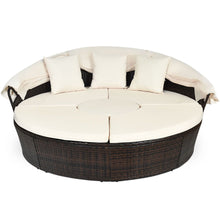 Load image into Gallery viewer, Lit de Jardin Rond d'Exterieur Table Relevable Modulable &amp; Convertible - Pare Soleil Réglable rotin PE Coussins Inclus Beige -